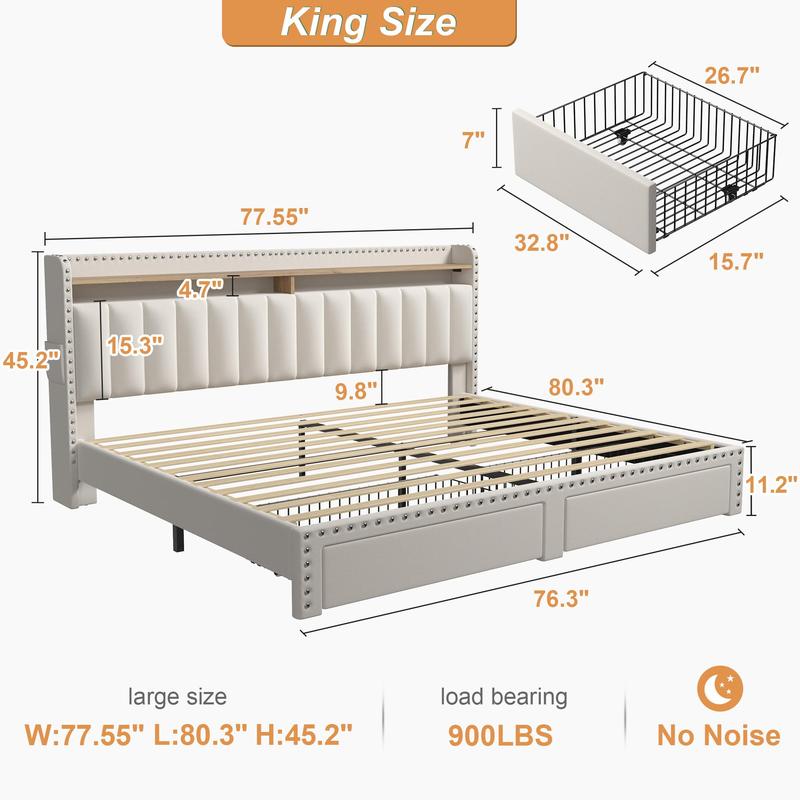 Luxury Upholstered Bed Frame with Storage